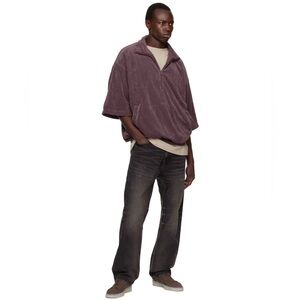 NWT Essentials Fear of God - Half Zip Velour Short Sleeve Swtshirt -Plum- XS